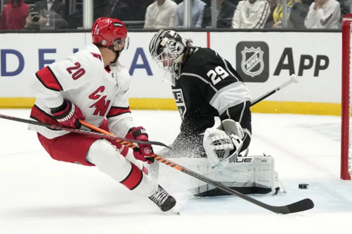 Martinook scores 9th-round shootout winner as Canes blow a 3-goal lead, still beat Kings 6-5