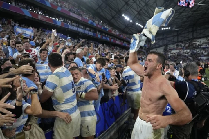 Argentina reaches Rugby World Cup semifinals after coming back twice to beat Wales