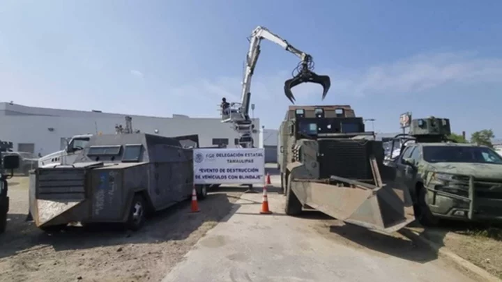 Mexican authorities destroy 14 homemade armored cars used by drug cartels