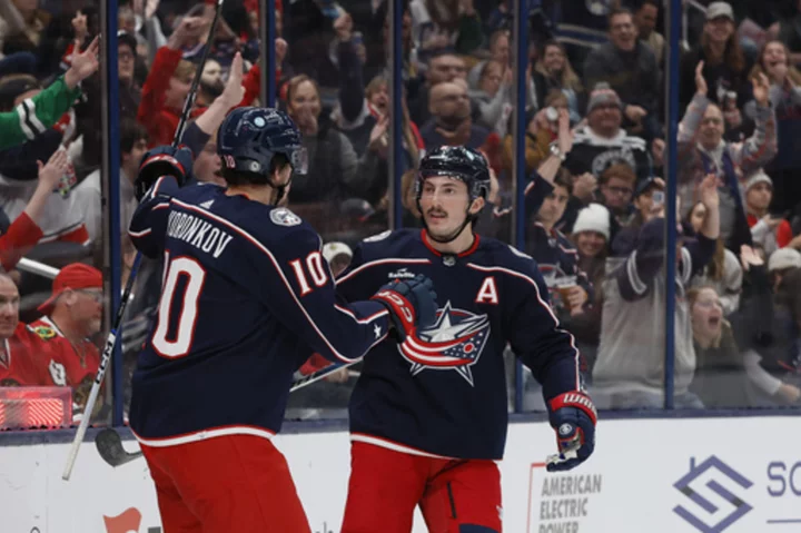 Jenner, Werenski help Blue Jackets beat Blackhawks 7-3 to end 9-game losing streak