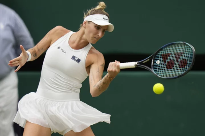 Marketa Vondrousova takes the first set of the Wimbledon women's final against Ons Jabeur