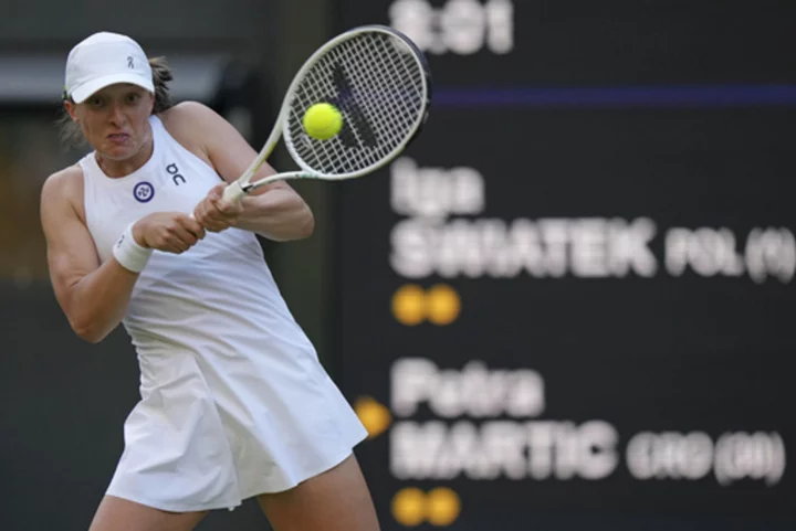 Swiatek advances at Wimbledon and says pressure is off; Sabalenka wins, Jabeur talks Beckham