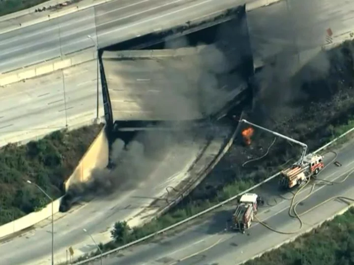 Section of northbound I-95 collapses in Philadelphia after tanker truck catches fire underneath highway