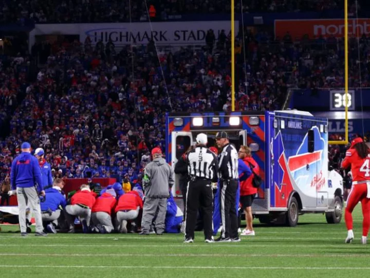 Buffalo Bills' Damien Harris was removed from the field on a gurney during New York Giants game