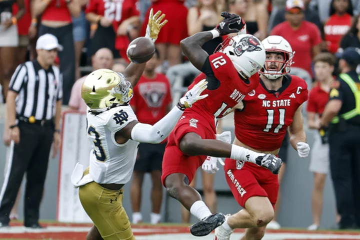 No. 10 Notre Dame's game at NC State resumes in 2nd quarter after lengthy weather delay