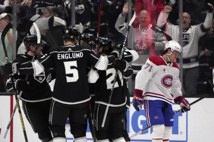 Moore scores 2 goals, Copley gets shutout, Kings rout Canadiens 4-0 for their 5th straight win