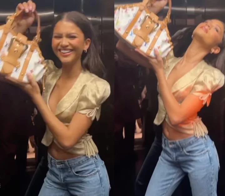 Zendaya recreates Naomi Campbell’s iconic Louis Vuitton 2004 advertisement in elevator