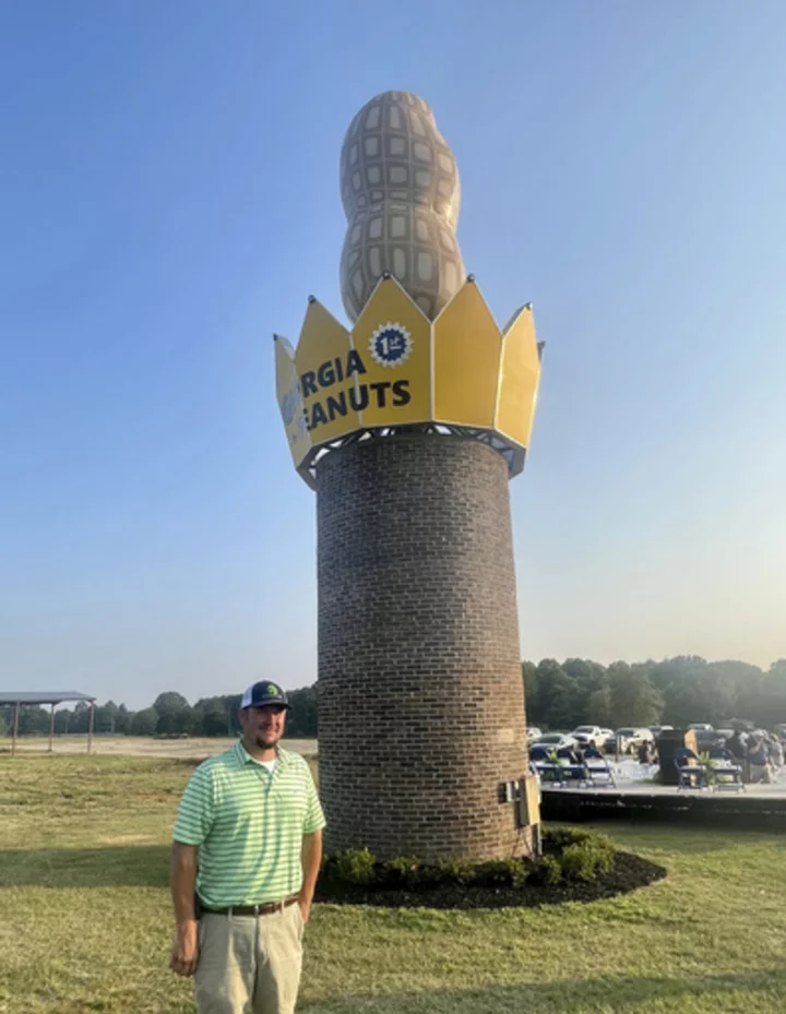 The Big Peanut once again reigns at the roadside in Georgia, after hurricane felled earlier goober