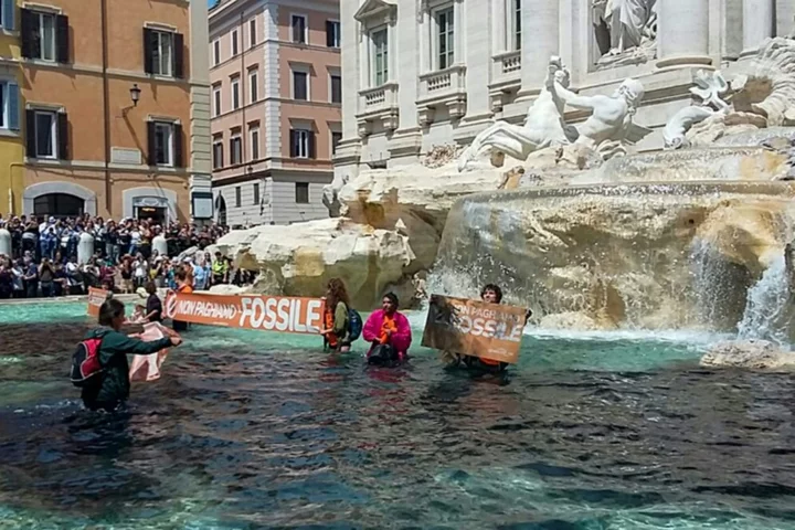 Climate activists turn Rome's Trevi Fountain black